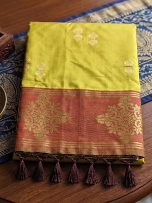 mustard color soft silk blend woven designer fancy festive rich saree 5