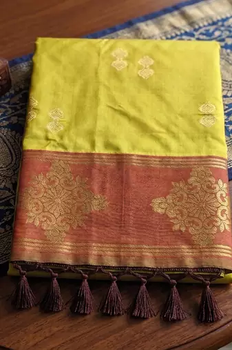 mustard color soft silk blend woven designer fancy festive rich saree