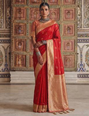 red color soft silk blend woven designer fancy festive rich saree 1