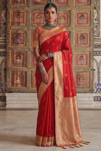 red color soft silk blend woven designer fancy festive rich saree