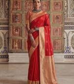 red color soft silk blend woven designer fancy festive rich saree