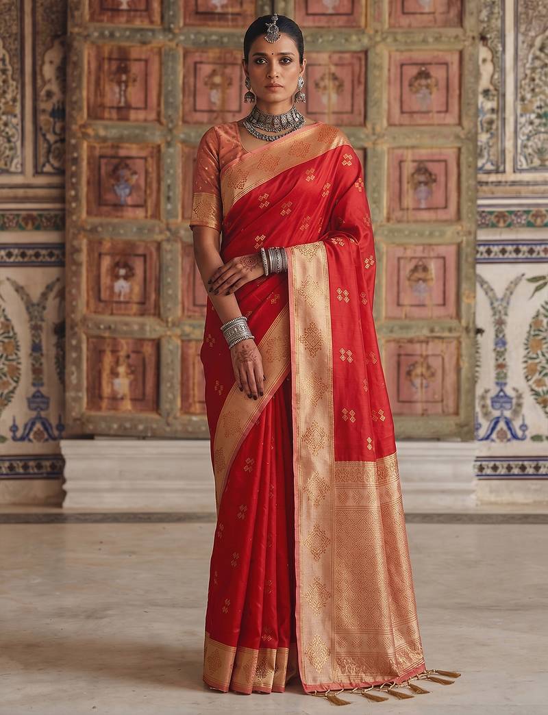 red color soft silk blend woven designer fancy festive rich saree