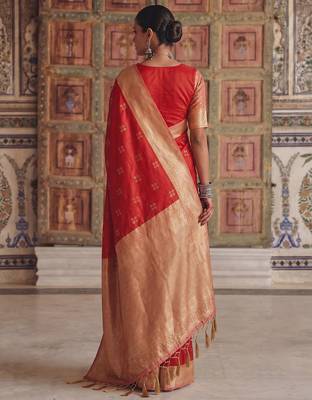 red color soft silk blend woven designer fancy festive rich saree 2