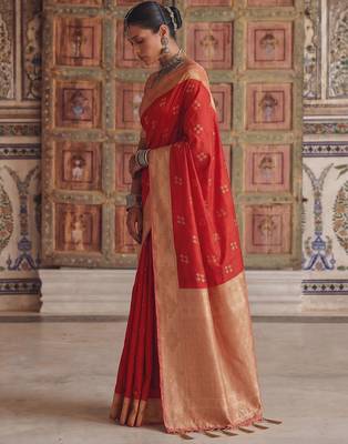 red color soft silk blend woven designer fancy festive rich saree 4