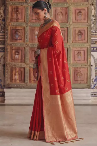 red color soft silk blend woven designer fancy festive rich saree