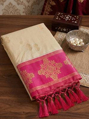 cream color soft silk blend woven designer fancy festive rich saree 5