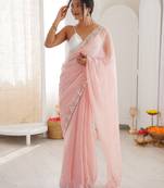 pink color nc moss silk blend heavy work wedding special designer looks saree