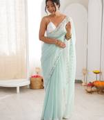 pista color nc moss silk blend heavy work wedding special designer looks saree