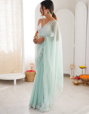 pista color nc moss silk blend heavy work wedding special designer looks saree 4