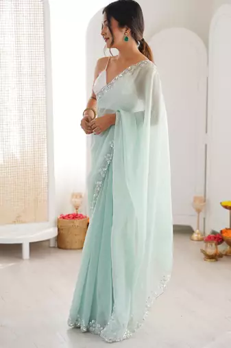 pista color nc moss silk blend heavy work wedding special designer looks saree