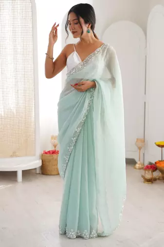 pista color nc moss silk blend heavy work wedding special designer looks saree