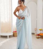 sky blue color nc moss silk blend heavy work wedding special designer looks saree