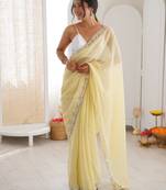 yellow color nc moss silk blend heavy work wedding special designer looks saree