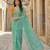 sea green color organza smart printed saree with embroidered blouse