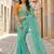 sea green color organza smart printed saree with embroidered blouse