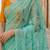 sea green color organza smart printed saree with embroidered blouse