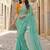 sea green color organza smart printed saree with embroidered blouse