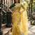 mustard color organza smart printed saree with embroidered blouse