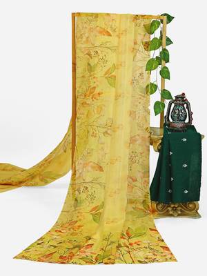 mustard color organza smart printed saree with embroidered blouse 5