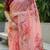 peach color organza smart printed saree with embroidered blouse