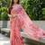 peach color organza smart printed saree with embroidered blouse