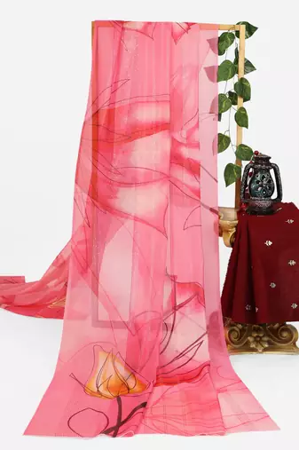 pink color organza smart printed saree with embroidered blouse