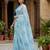 sky blue color organza smart printed saree with embroidered blouse