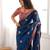 blue color fancy silk blend embroidered bollywood style partywear saree