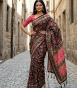 black color assam silk blend designer printed fancy girlie festive rich saree
