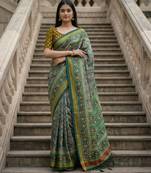green color assam silk blend designer printed fancy girlie festive rich saree