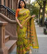 parrot green color assam silk blend designer printed fancy girlie festive rich saree