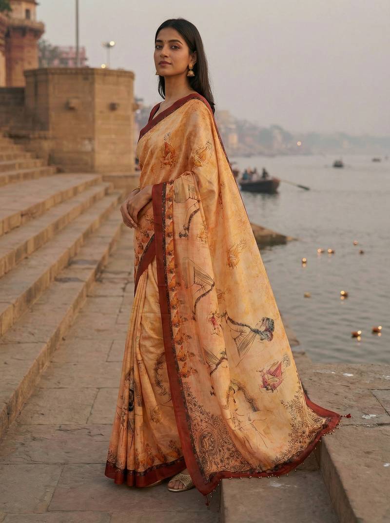 yellow color assam silk blend designer printed fancy girlie festive rich saree