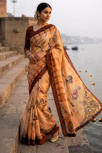 yellow color assam silk blend designer printed fancy girlie festive rich saree