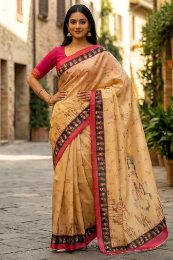 yellow color assam silk blend designer printed fancy girlie festive rich saree