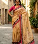 yellow color assam silk blend designer printed fancy girlie festive rich saree
