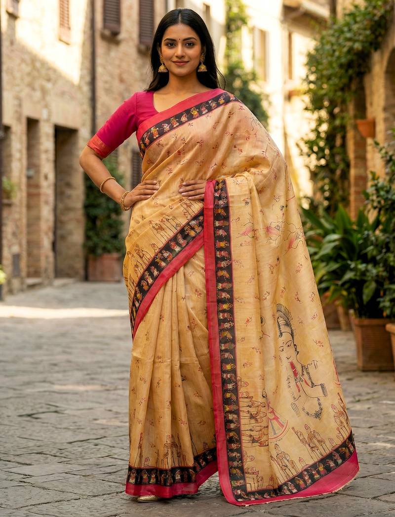 yellow color assam silk blend designer printed fancy girlie festive rich saree