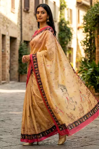 yellow color assam silk blend designer printed fancy girlie festive rich saree