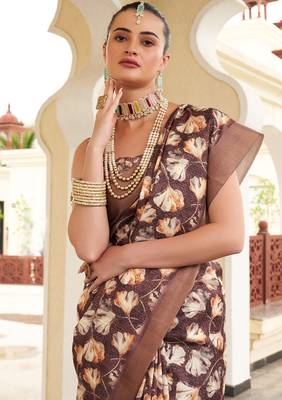 brown color dola silk blend beautiful fancy ceremonial saree 2
