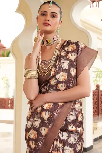 brown color dola silk blend beautiful fancy ceremonial saree
