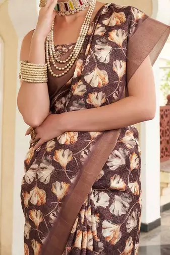 brown color dola silk blend beautiful fancy ceremonial saree