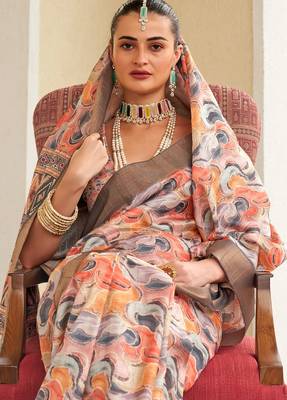 orange color dola silk blend beautiful fancy ceremonial saree 2