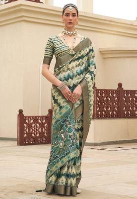 green color dola silk blend beautiful fancy ceremonial saree 1