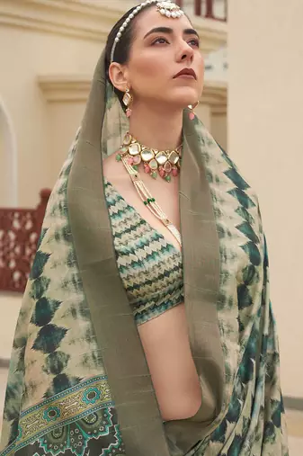 green color dola silk blend beautiful fancy ceremonial saree