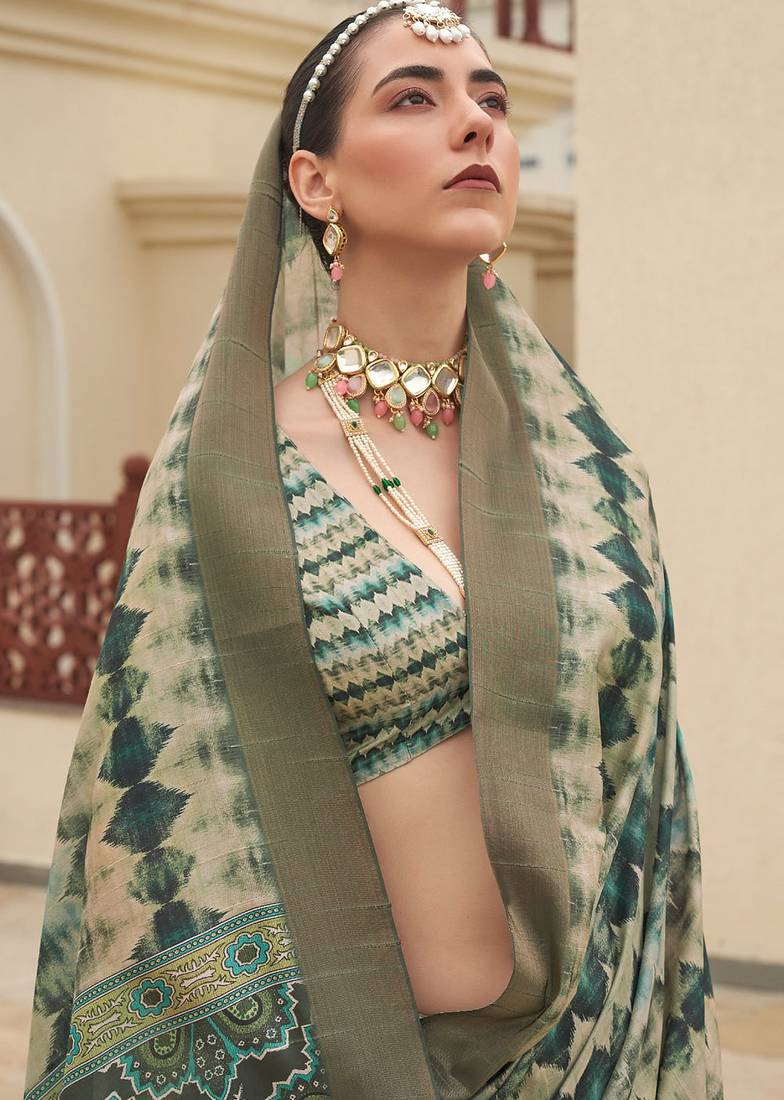 green color dola silk blend beautiful fancy ceremonial saree