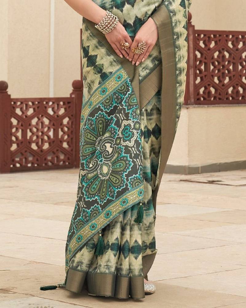 green color dola silk blend beautiful fancy ceremonial saree