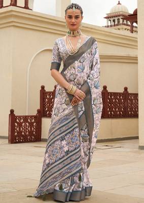 grey color dola silk blend beautiful fancy ceremonial saree 1