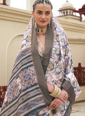 grey color dola silk blend beautiful fancy ceremonial saree 2