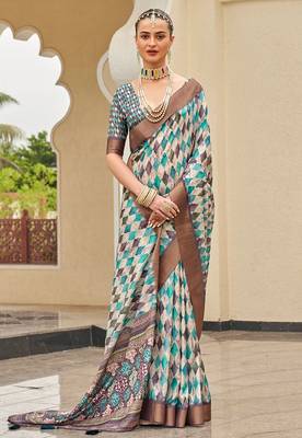 rama color dola silk blend beautiful fancy ceremonial saree 1