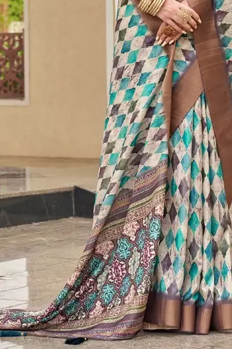 rama color dola silk blend beautiful fancy ceremonial saree