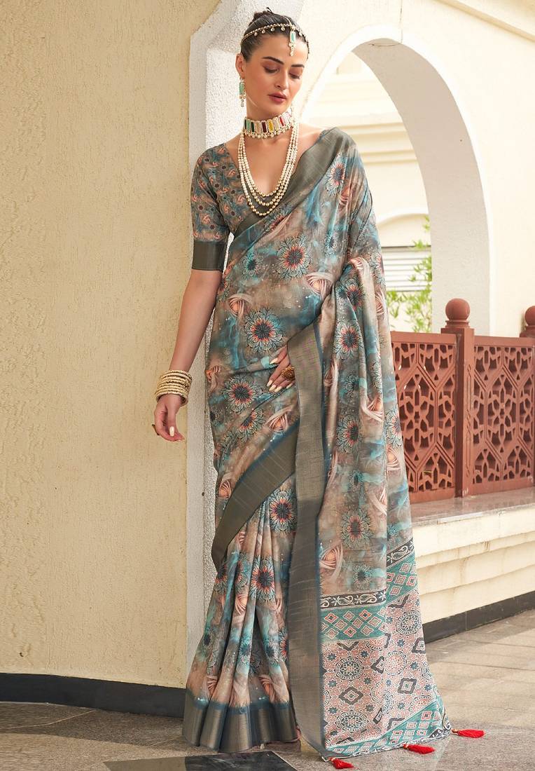peach color dola silk blend beautiful fancy ceremonial saree